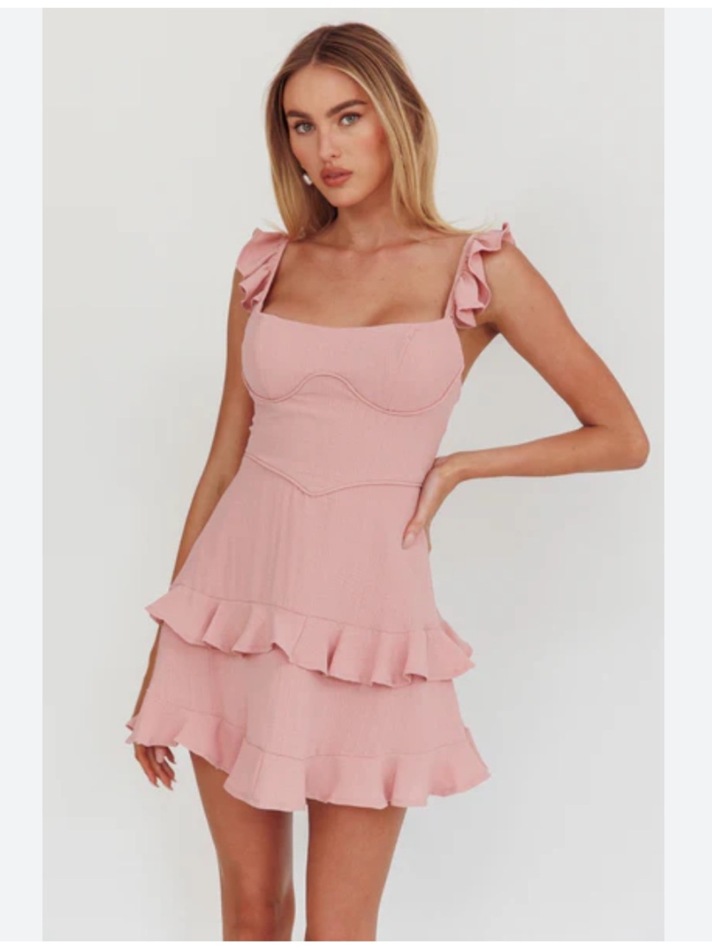 Selfie Leslie Moonlit Moment Blush Pink Ruffle Mini Dress Size M